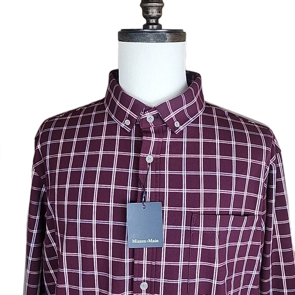NEW Mizzen + Main City Flannel Twill Shirt Men’s XXL Trim Wine Richard Plaid